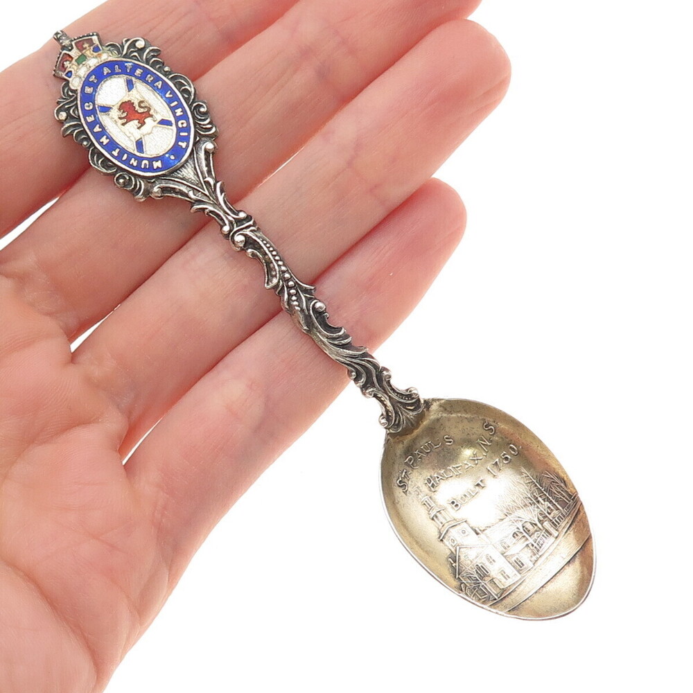 925 Sterling Antique 1901 Canada Enamel St. Paul's Church Halifax Coffee Spoon
